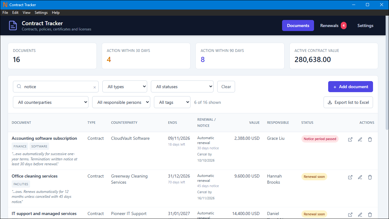 Contract Tracker screenshot 2