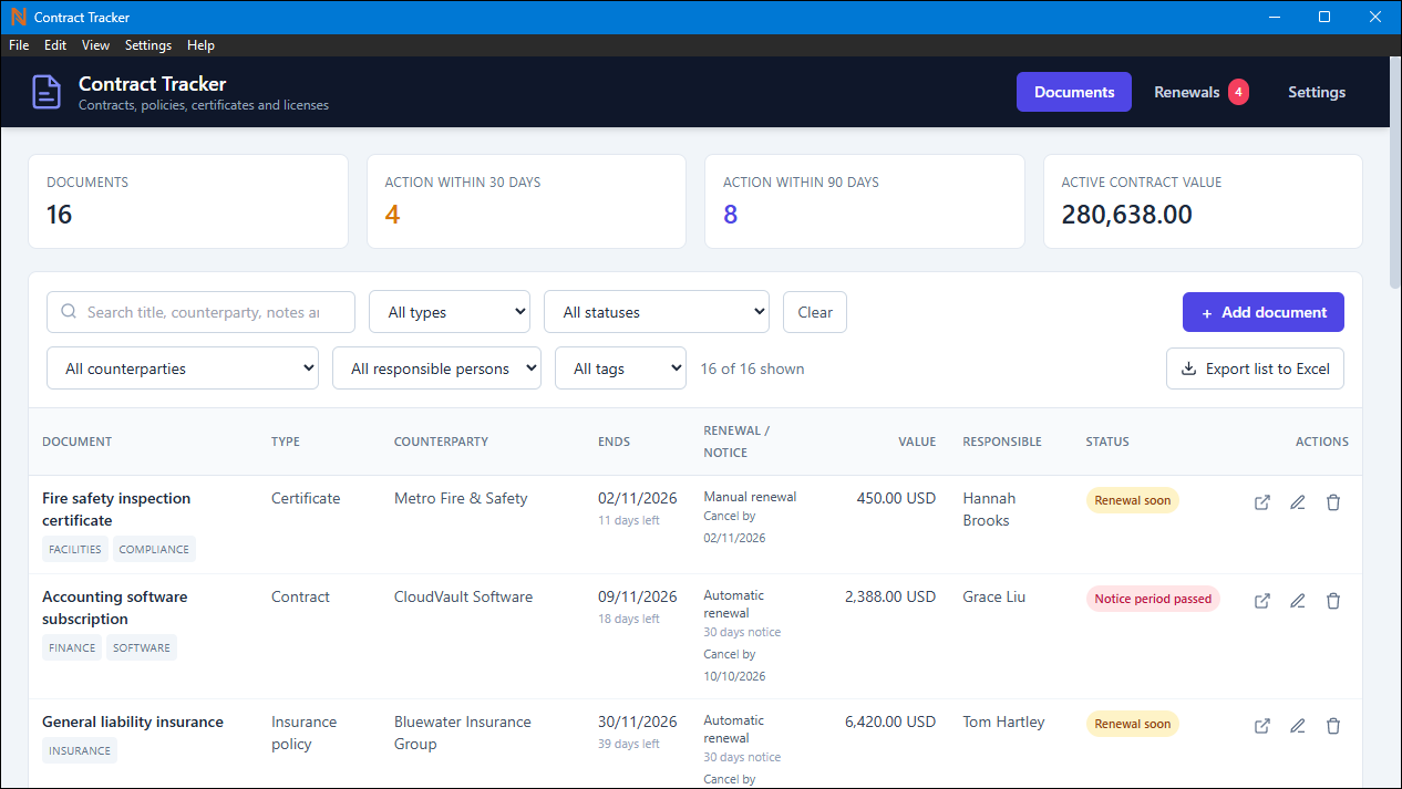 Contract Tracker screenshot 1